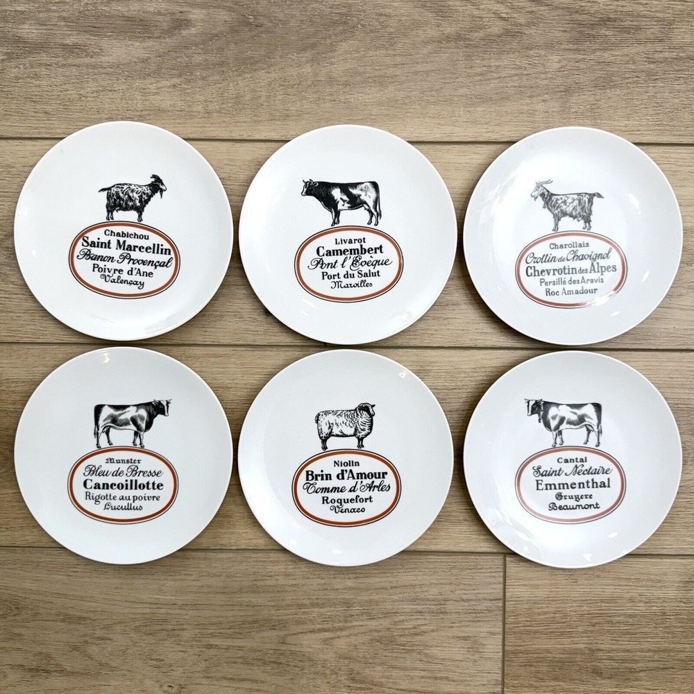 Yves Deshoulières Limoges‎ Porcelain cheese Plates Bistro Market Farmhouse Set 6